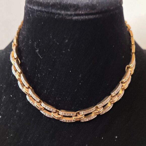 Unbranded Gold Tone w/Rhinestone Bib Necklace Ladies Pre-Owned Vintage Dressy - Picture 3 of 4